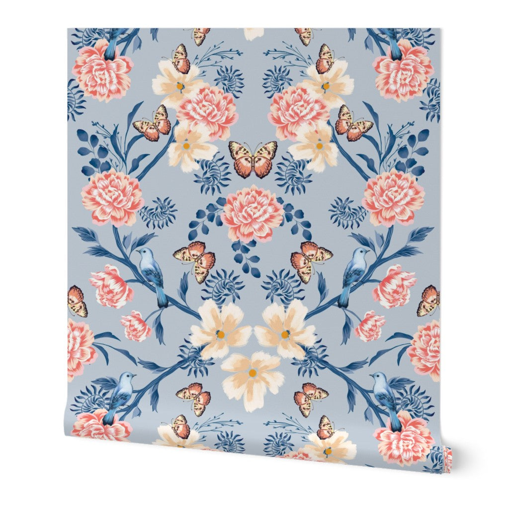 Floral Frenzy Wallpaper - Bluebird