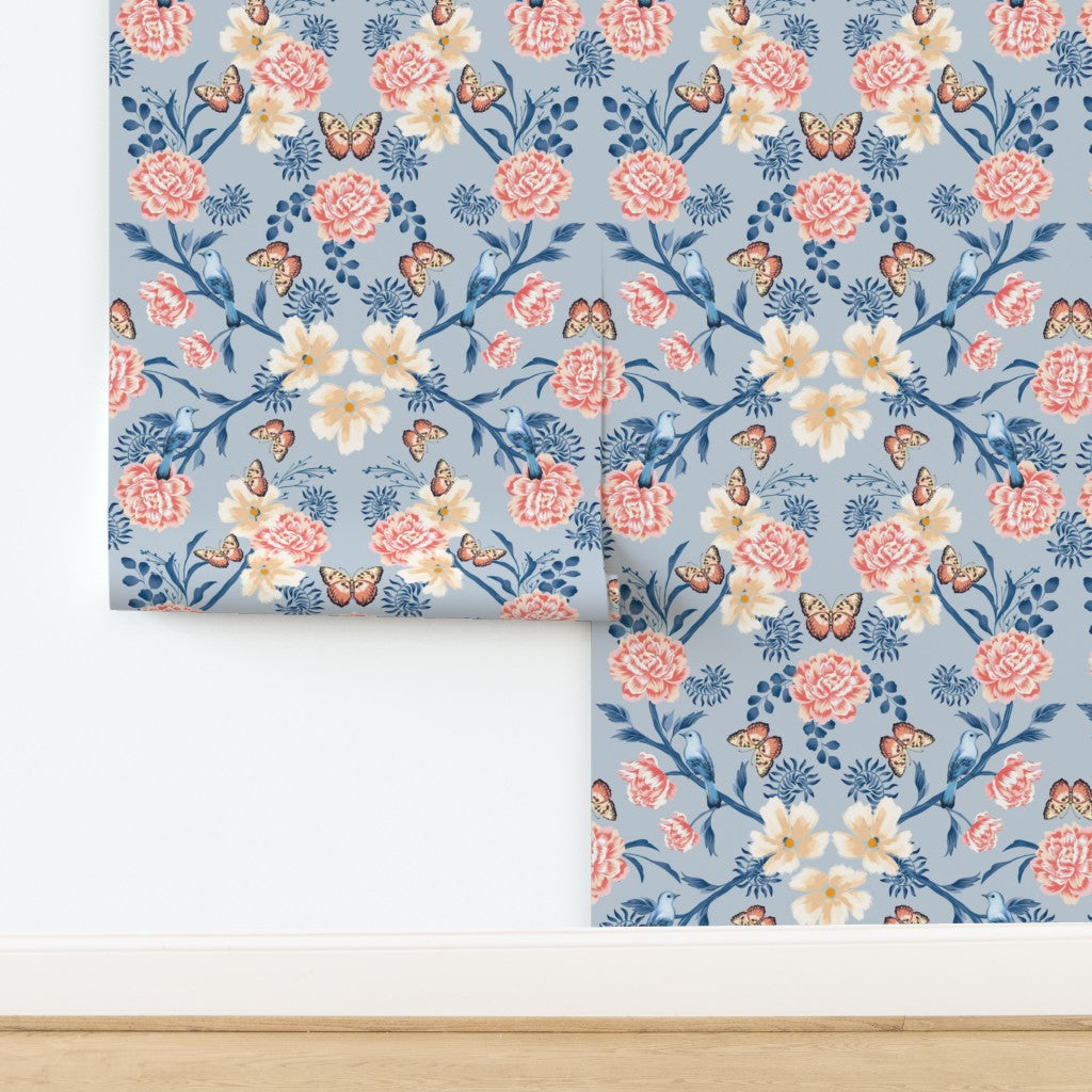 Floral Frenzy Wallpaper - Bluebird