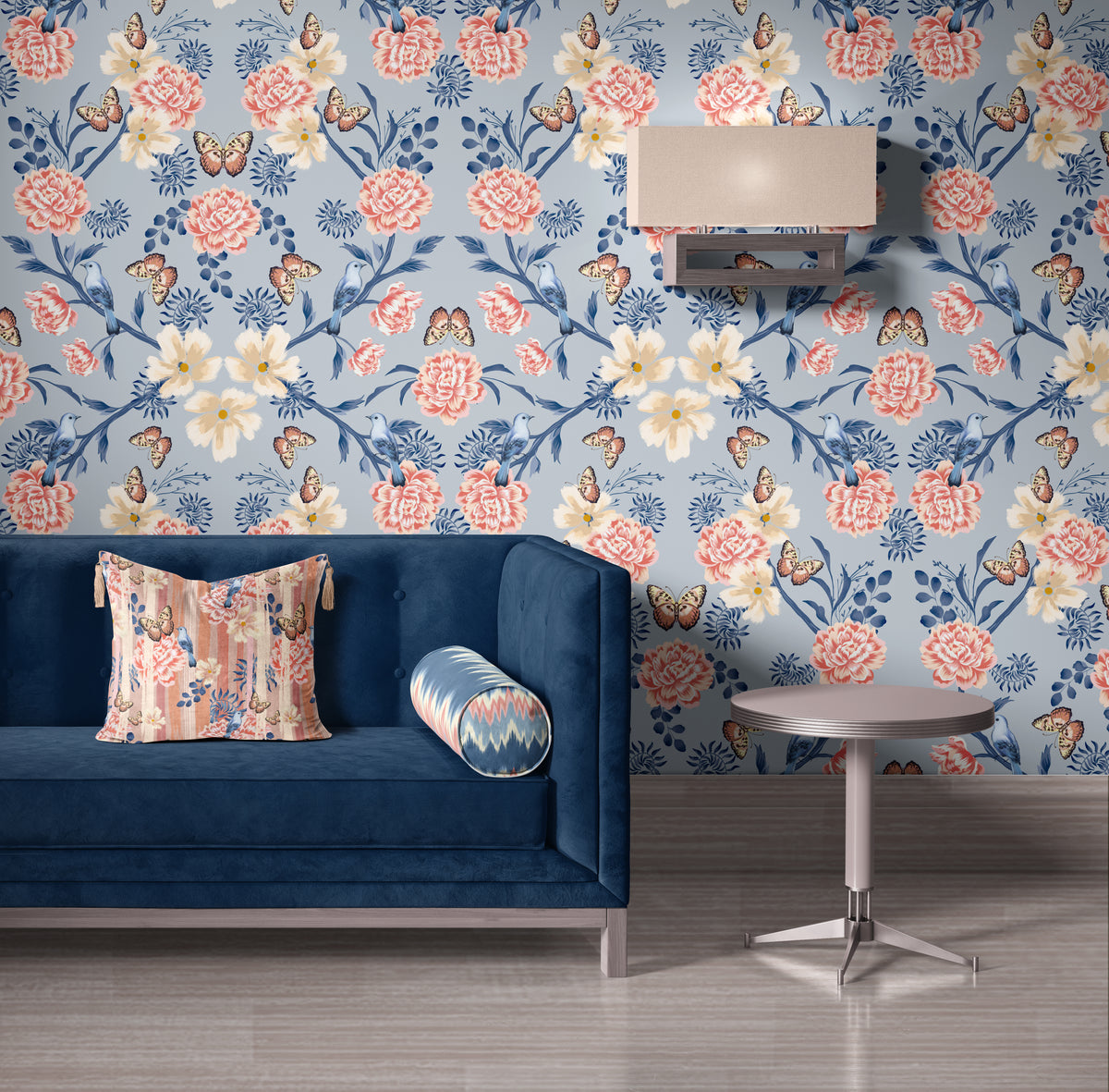 Floral Frenzy Wallpaper - Bluebird