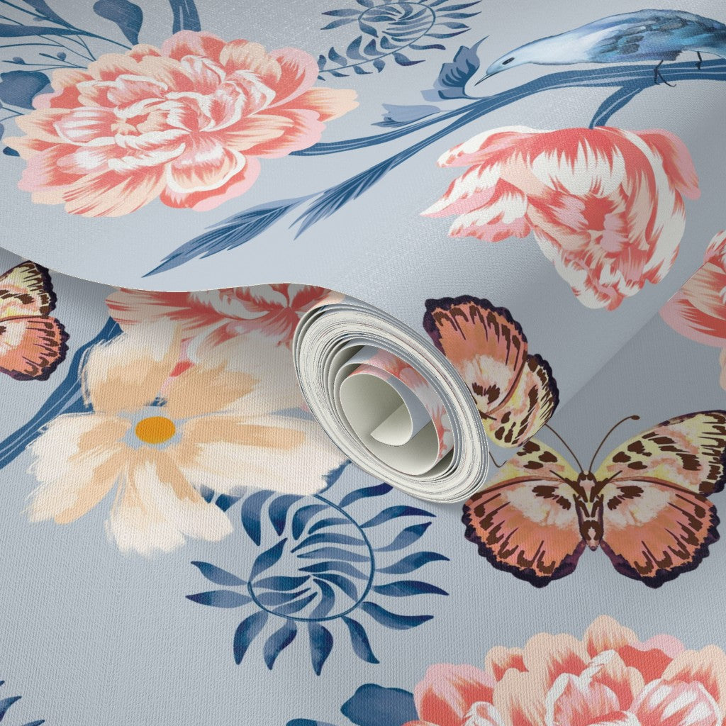 Floral Frenzy Wallpaper - Bluebird